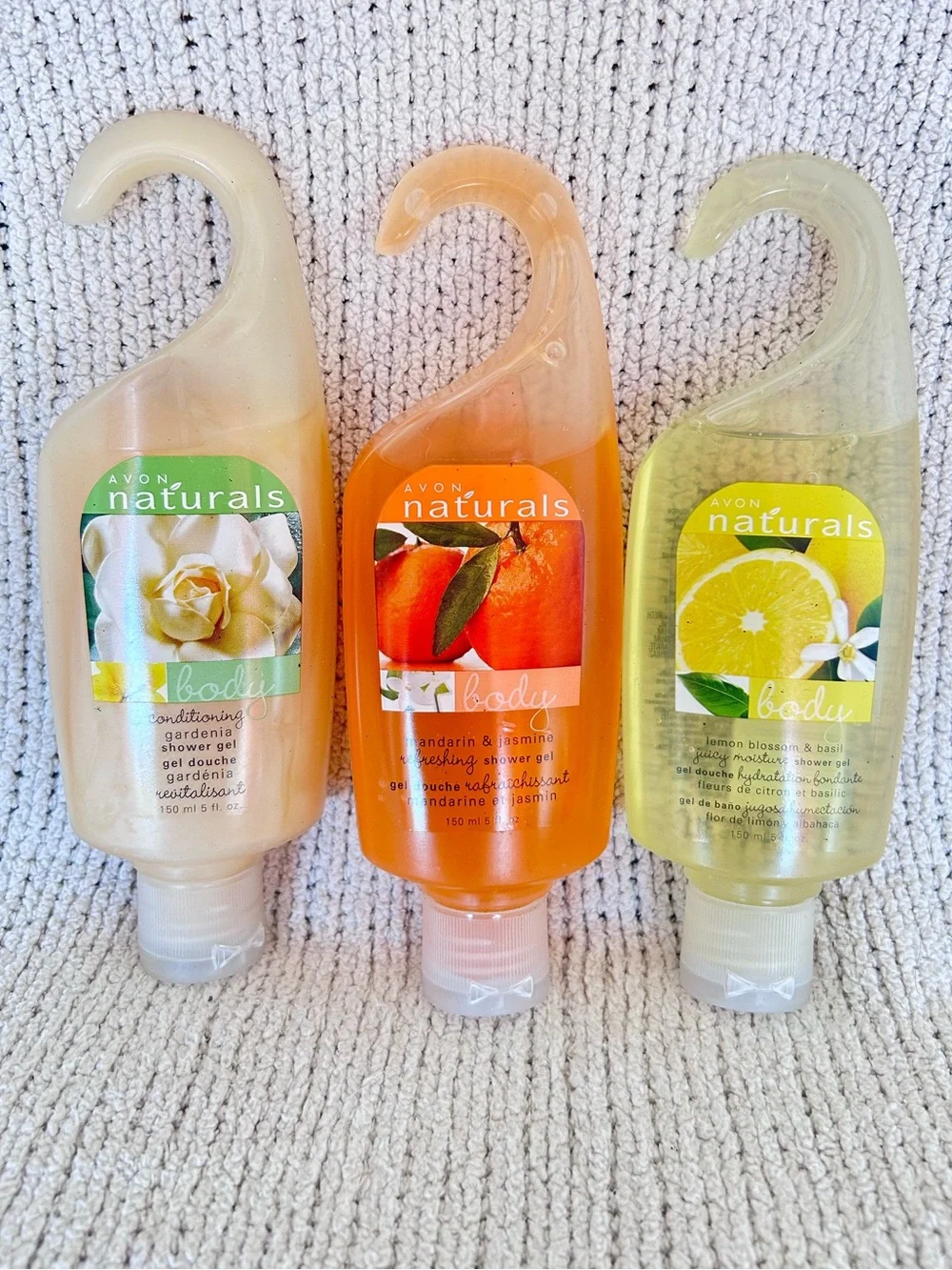 Set of 3 new Naturals shower gels gardenia, lemon/basil, mandarin/jasmine